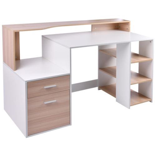 Bureau Informatique Multimédia Design Multi-Rangements 137 L X 55 L X 92 H Cm Chêne Blanc