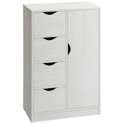 Meuble De Rangement Moderne 1 Porte 4 Tiroirs - Panneaux Particules Blanc Grain De Bois