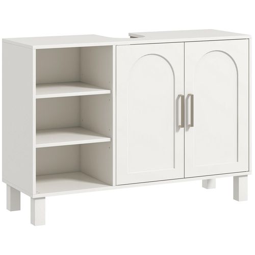 Meuble Sous Vasque - 2 Portes, Étagère, 3 Niches - Mdf Crème