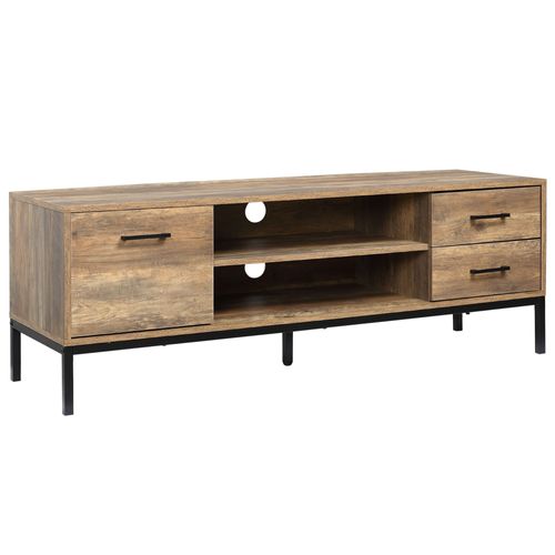 Meuble Tv Banc Tv Design Industriel Acier Noir Aspect Bois De Manguier