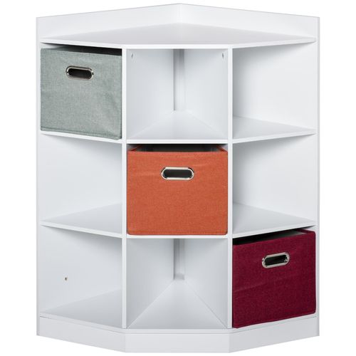 Meuble De Rangement D'angle Unité De Rangement 9 Niches 3 Tiroirs Non Tissé Mdf Blanc