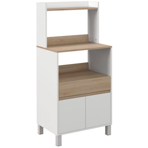 Meuble De Rangement Desserte De Cuisine Pour Micro-Ondes Avec Placard Tiroir Étagère Supérieur 60 X 40 X 131 Cm Naturel Et Blanc
