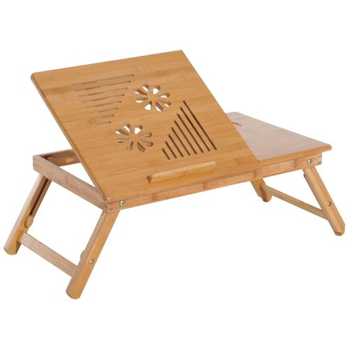 Table De Lit Pour Ordinateur Pliable Réglable Tiroir Évents Cale Porte-Gobelet Bambou Verni