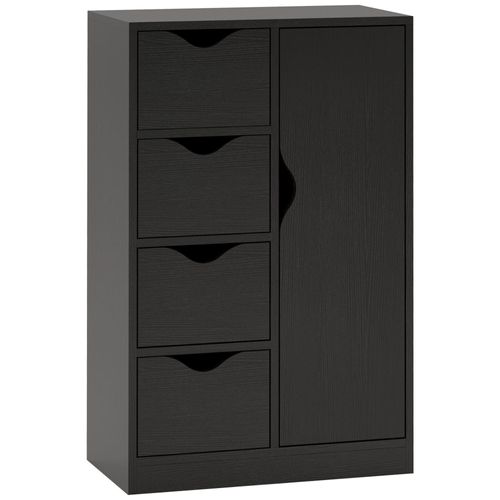 Meuble De Rangement Moderne 1 Porte 4 Tiroirs - Panneaux Particules Noir Grain De Bois
