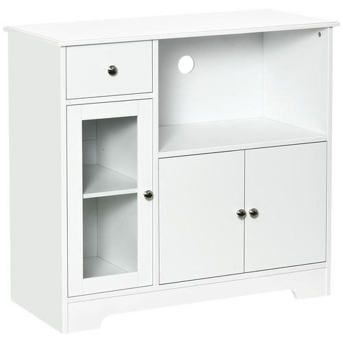 Meuble Micro-Ondes Pour Cuisine - Tiroir, 3 Portes, Niche - Dim. 90l X 40l X 82h Cm - Mdf Blanc