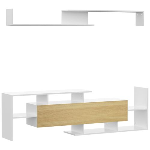 Ensemble Meuble Tv Avec Étagère Murale Style Contemporain Aspect Bois Clair Blanc