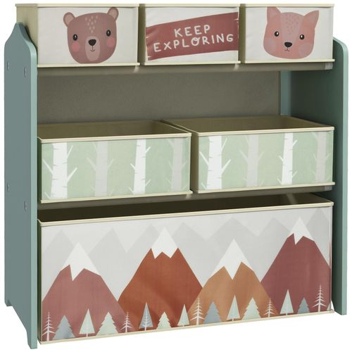 Étagère De Rangement Enfant Design Mountain Adventure - 6 Tiroirs - Mdf Tissu Non Tissé - Vert