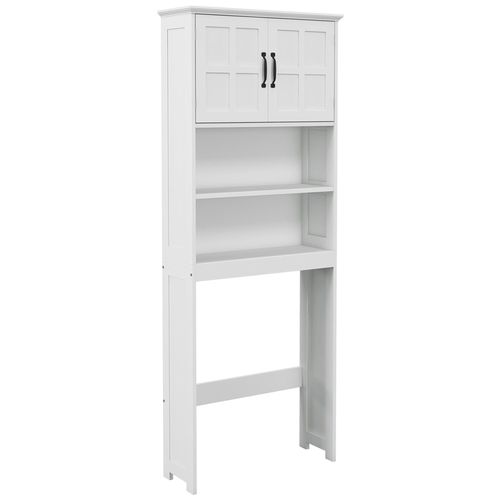 Meuble Wc Dessus De Toilette Style Classique Chic 2 Portes 2 Étagères Poignées Métal Noir Blanc