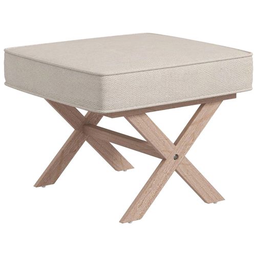 Pouf Repose-Pied Style Nordique Piètement Croisé Bois Hévéa Tissu Beige