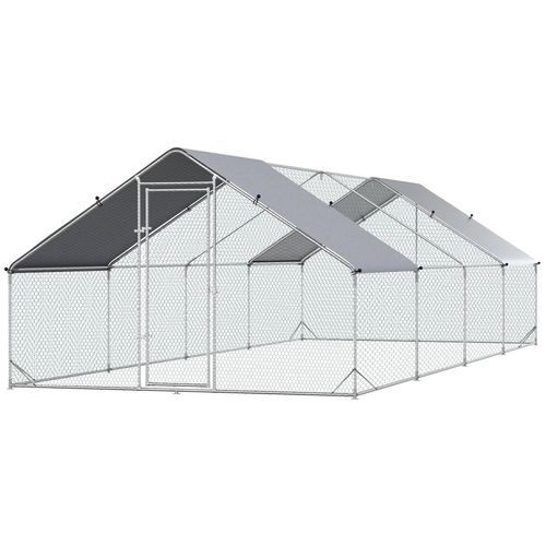 Enclos Poulailler Chenil 24 M² - Parc Grillagé Dim. 8l X 3l X 2h M - Double Espace Couvert - Acier Galvanisé