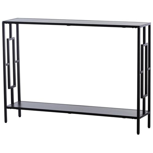 Console Table D'appoint Design Industriel Dim. 106l X 23l X 76h Cm Étagère Acier Noir Panneaux Particules