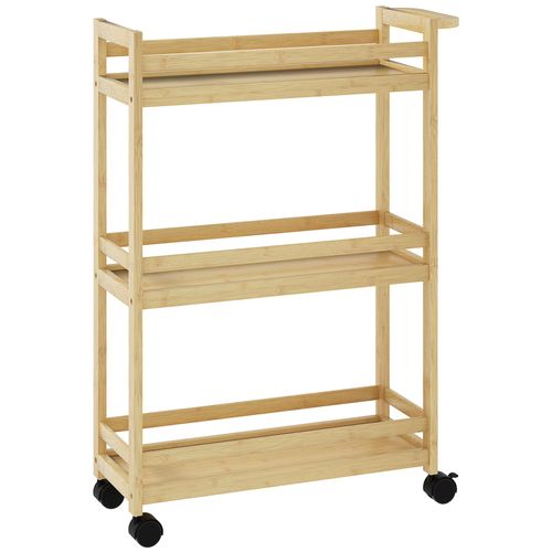 Porte-serviettes style cosy bambou verni 3 barres étagère sol H.84 cm