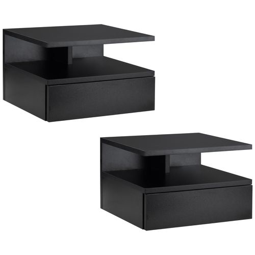Lot De 2 Tables De Chevet Murales - Lot De 2 Tables De Nuit - Tiroir Coulissant, Niche Et Plateau - Panneau Particules Noir