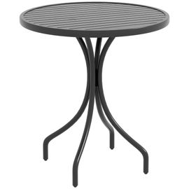 Table De Jardin Ronde Ø 66 Cm 2 Pers. Acier Plateau À Lattes Noir