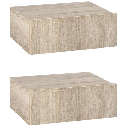 Lot De 2 Tables De Chevet Murales - Lot De 2 Tables De Nuit - Tiroir Coulissant, Plateau - Panneaux Particules Aspect Chêne Clair