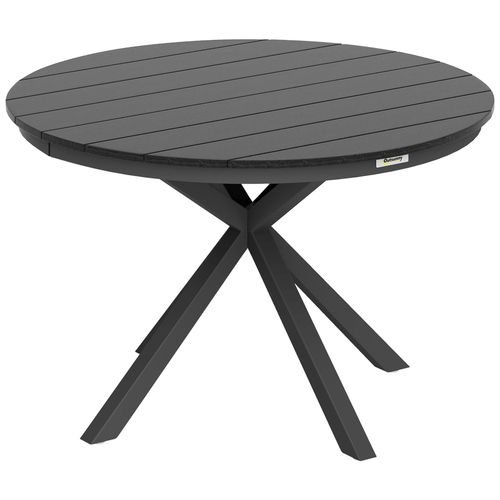 Table De Jardin Ronde 4 Personnes Dia. 118 Cm Piètement Alu Plateau Lattes Effet Bois Teck Noir