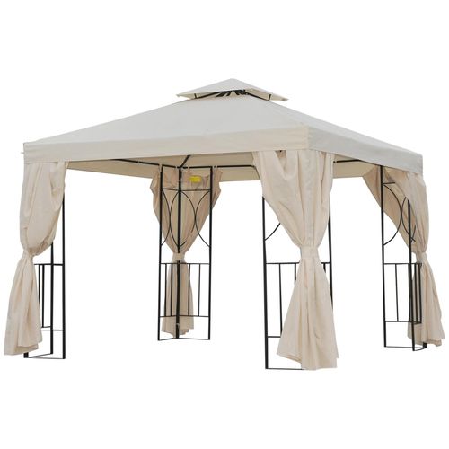 Tonnelle Barnum Style Colonial Double Toit Toiles Lat?Rales Amovibles 2,95l X 2,95l X 2,65h M Beige Noir