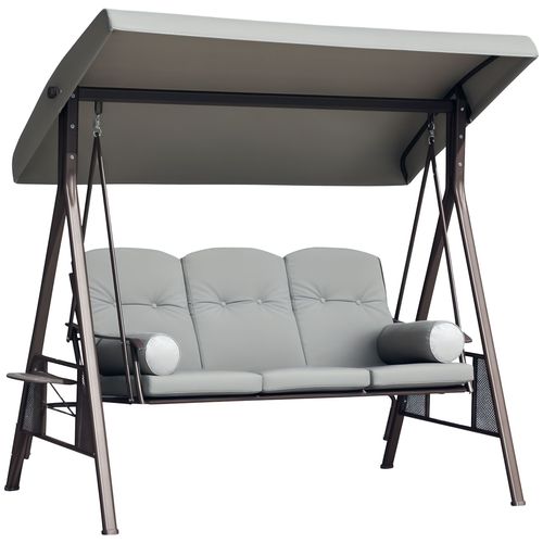 Balancelle De Jardin 3 Places Grand Confort Toit Inclinaison Réglable Coussins Plateaux Rétractables Polyester Filé Gris
