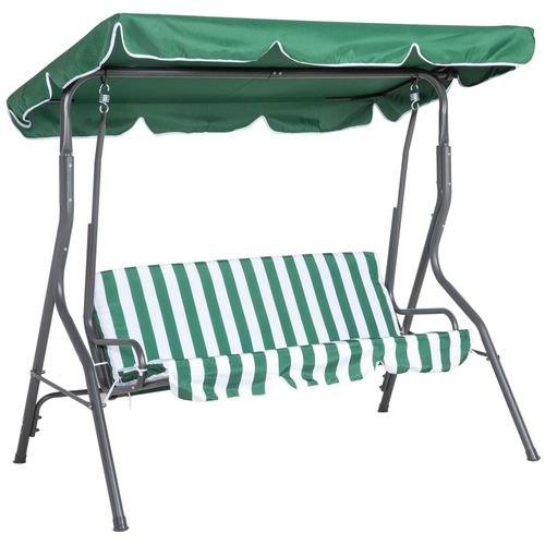 Balancelle De Jardin 3 Places - Toit Inclinaison Réglable - Coussins Assise Et Dossier - Gris Blanc Vert