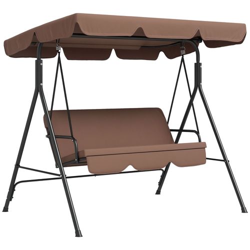Balancelle De Jardin 3 Places Toit Réglable Coussins Assise Dossier Acier Polyester Marron