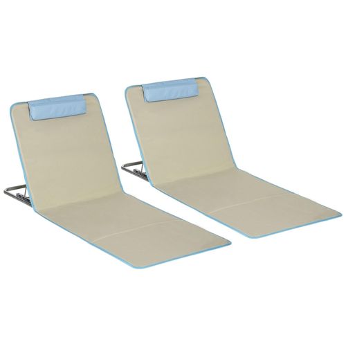 Lot De 2 Tapis De Plage Rembourrés - Dossier Inclinable 5 Positions - Sac Transport Inclus - Acier Polyester Beige