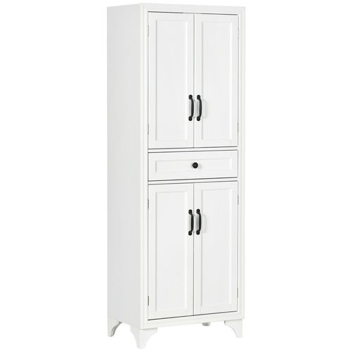 Buffet Haut 4 Portes 2 Étagères Tiroir Coulissant Blanc Poignées Noir
