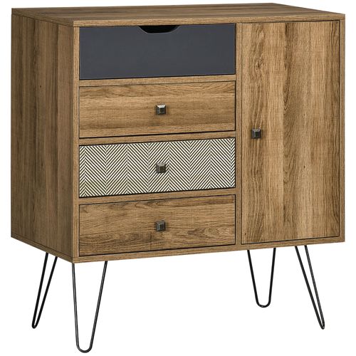 Buffet Style Industriel Motif Graphique - Porte, Étagère, 4 Tiroirs