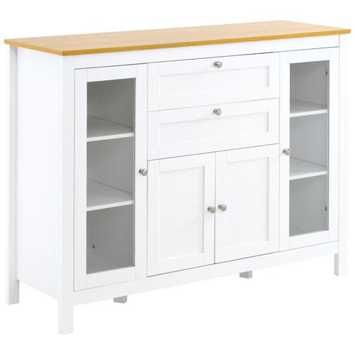Buffet Classique Chic 2 Portes 2 Étagères 2 Tiroirs Blanc Bois Clair
