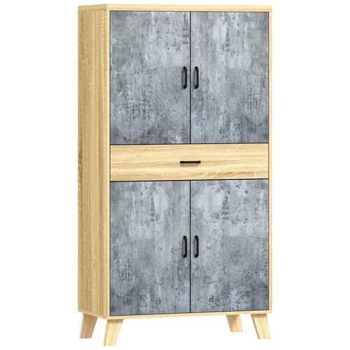 Buffet Haut Vaisselier - 4 Portes 2 Étagères Tiroir - Dim. 80l X 40l X 152h Cm - Effet Bois Naturel Béton Ciré