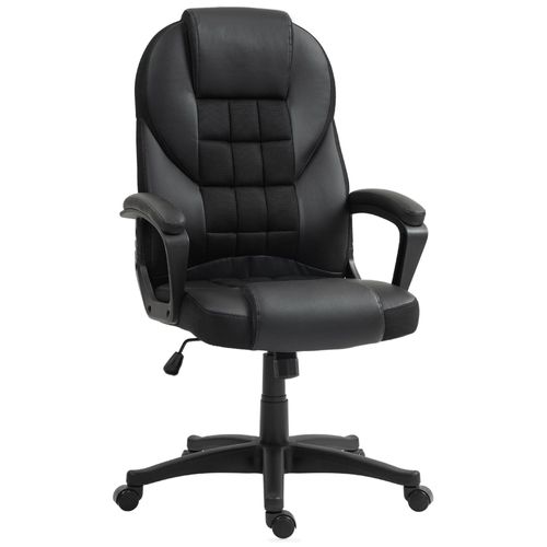 Chaise De Bureau Manager Ergonomique - Hauteur Réglable, Fonction À Bascule, Pivotant - Pu Polyester Noir