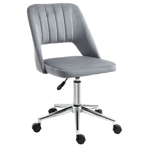 Chaise De Bureau Design Dossier Ajouré Strié Pied Chromé Velours Gris
