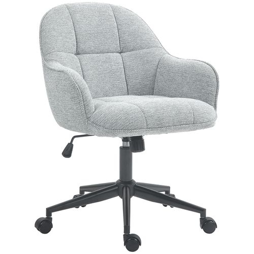 Chaise De Bureau Design Chesterfield Dossier Assise Effet Capitonnée Hauteur Réglable Pivotante Métal Noir Tissu Gris