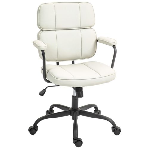 Chaise De Bureau Design Néo-Rétro - Double Dossier Accoudoirs Rembourrés - Acier Noir Synthétique Crème