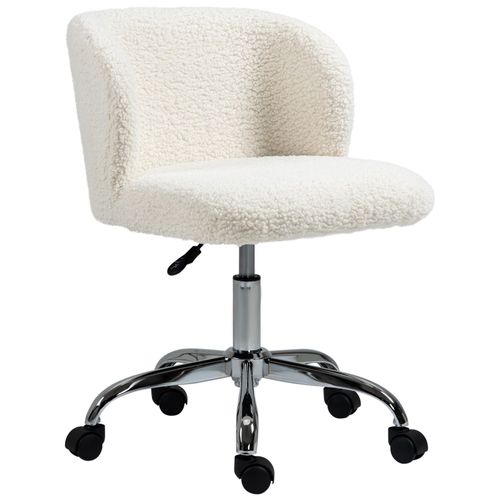 Chaise De Bureau Design - Hauteur Réglable, Pivotante - Piètement Acier Chromé Revêtement Effet Laine Bouclée Blanc