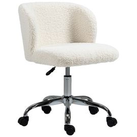 Chaise De Bureau Design - Hauteur Réglable, Pivotante - Piètement Acier Chromé Revêtement Effet Laine Bouclée Blanc