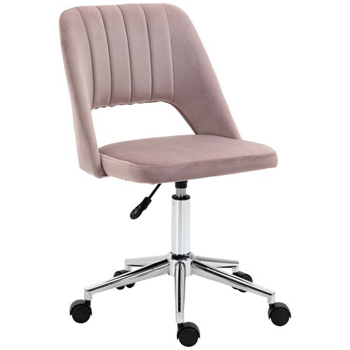 Chaise De Bureau Design Dossier Ajouré Strié Pied Chromé Velours Rose
