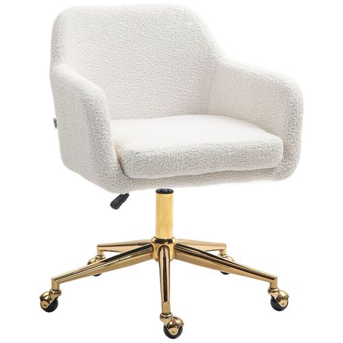 Chaise De Bureau Style Art Déco Piètement Acier Doré Assise Dossier Accoudoirs Enveloppant Effet Laine Bouclée Crème