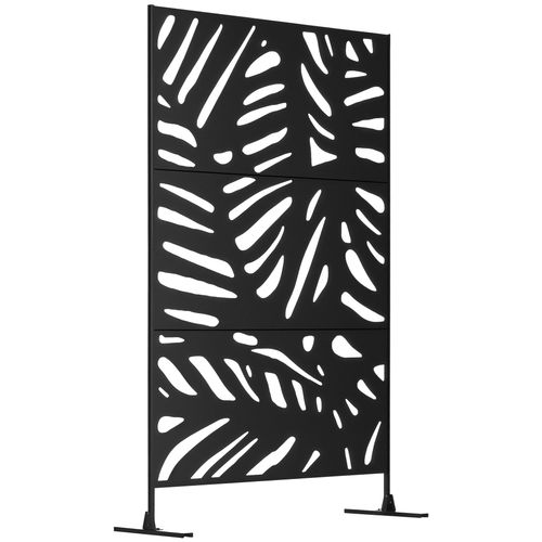 Panneau Décoratif Extérieur Motif Feuilles Acier Thermolaqué Noir