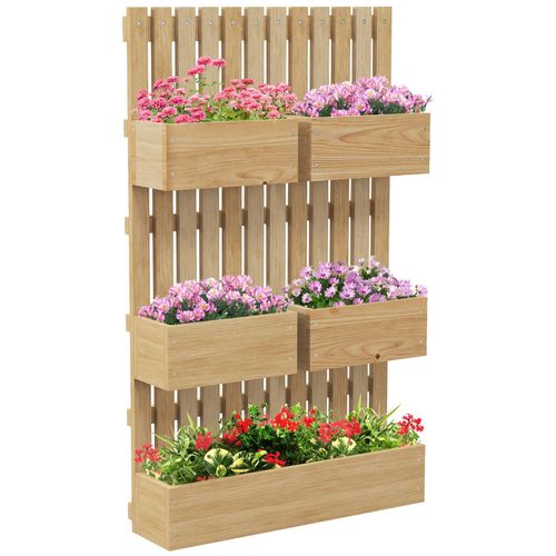 Jardinière Murale Potager Avec 5 Bacs Amovibles Ajustables - Dim. 60l X 16l X 100h Cm - Bois Sapin Verni