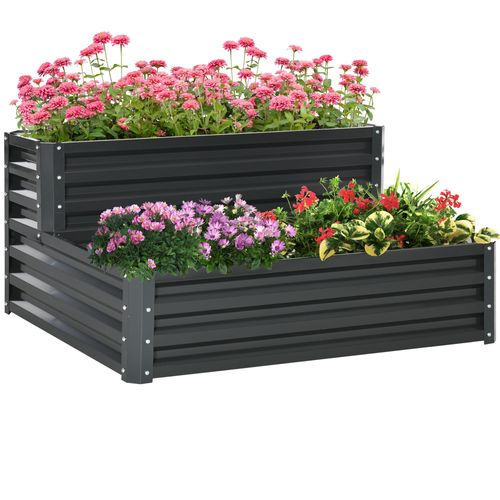 Jardinière Carré Potager 2 Étages Tôle D'acier Ondulée Gris Foncé