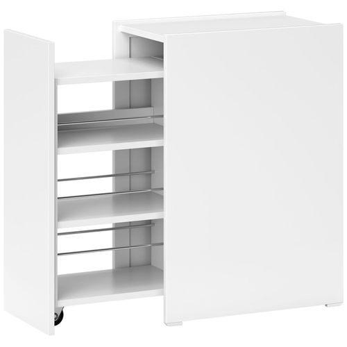 Meuble Bas Étroit Salle De Bain - Meuble Colonne Bas - Tiroir Roulette 3 Étagères - 47 X 30 X 66,5 Cm - Blanc