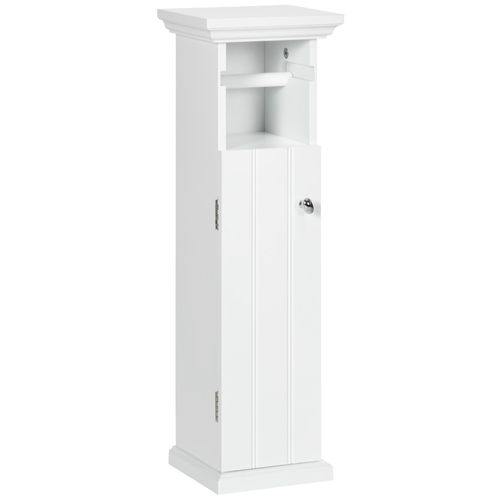 Meuble Wc Armoire Toilette - Porte, Support Papier - Dim. 21l X 17l X 66h Cm - Blanc