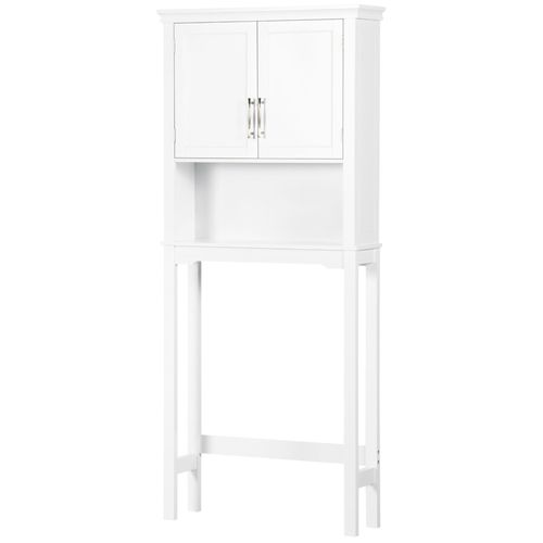 Meuble Wc Dessus De Toilette - 2 Portes, Étagère, Niche - Poignées Métal Mdf Blanc