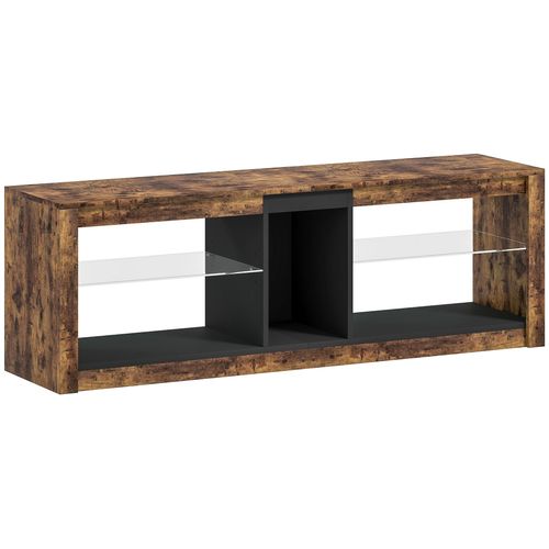 Meuble Tv Led Avec Télécommande - Banc Tv Design Industriel - 2 Étagères Verre, Niche Centrale - Effet Bois Noir