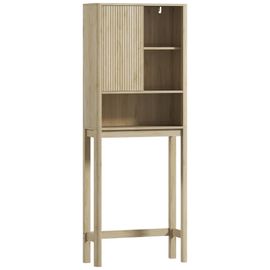 Meuble Wc Dessus De Toilette Style Bohème - Porte Coulissante, Étagère, Niche - Effet Bois Clair
