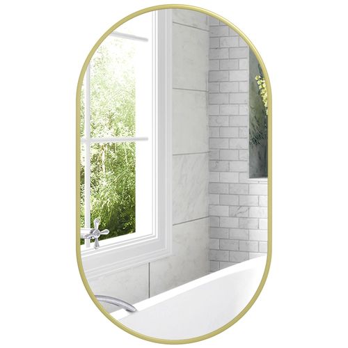 Miroir mural ovale dim. 40L x 70H cm cadre alu. doré