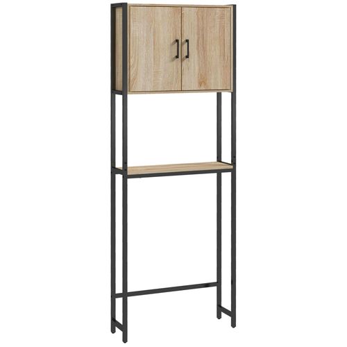 Meuble Wc Meuble Dessus Toilettes Style Industriel 2 Portes 2 Étagères Acier Noir Aspect Chêne Clair