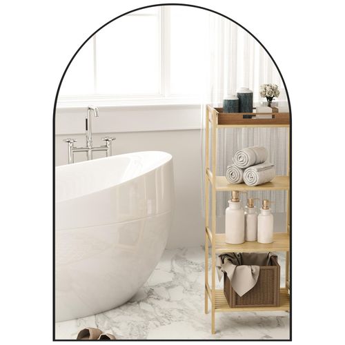 Miroir mural arqué 50 x 70 cm haute définition cadre alliage aluminium noir