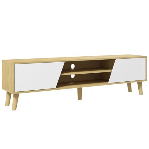 Meuble Tv Bas Sur Pied Style Scandinave 2 Portes 2 Niches Chêne Clair
