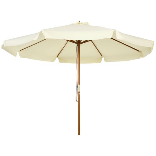 Parasol Droit Rond Grande Taille De Jardin ? 3,25 X 2,5h M Bois De Bambou Polyester Beige